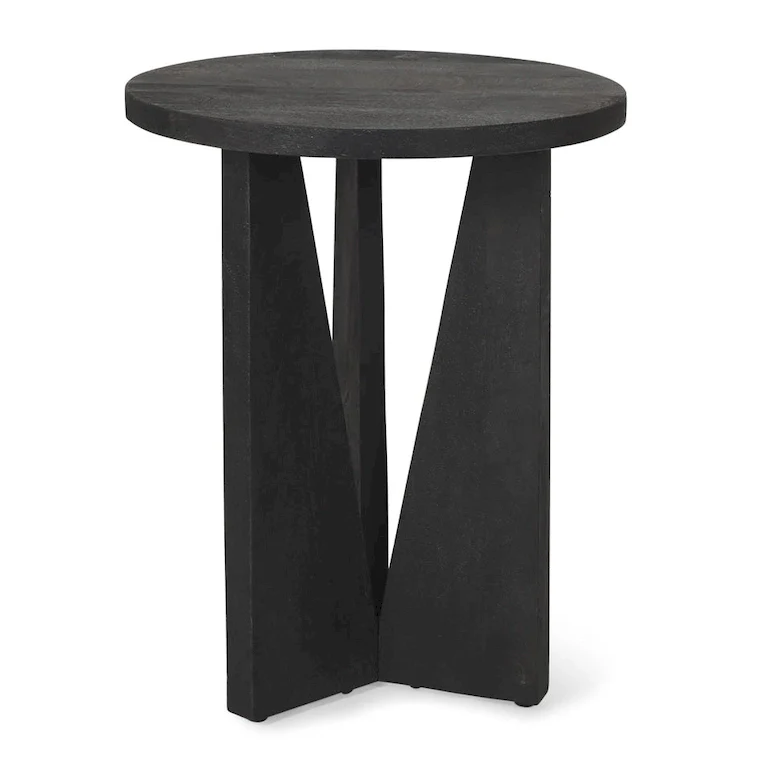 Mattius Light Brown Solid Wood Round Accent Table